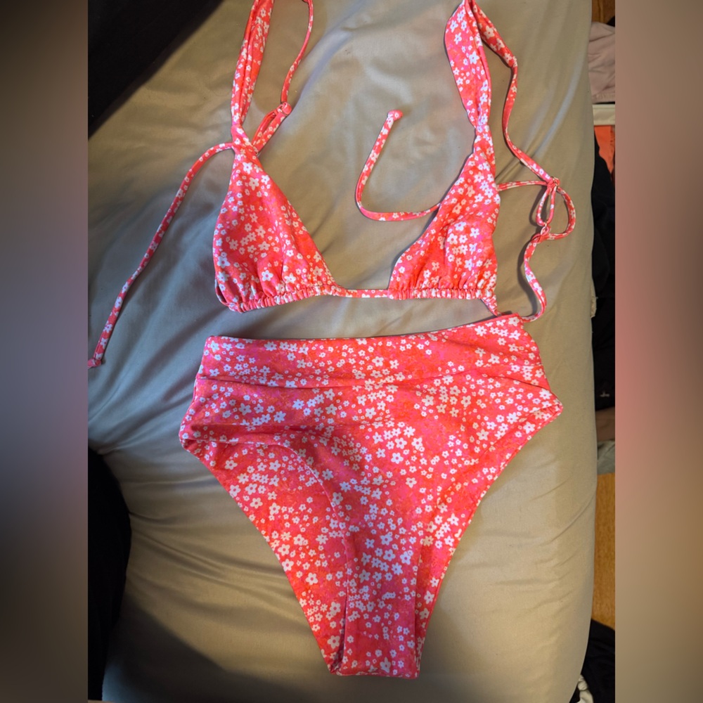 Kulani Kinis Pink Floral Triangle Bikini Set